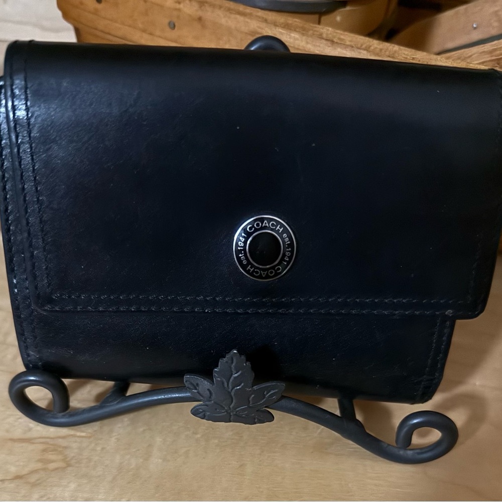 Coach Black Leather Compact Wallet